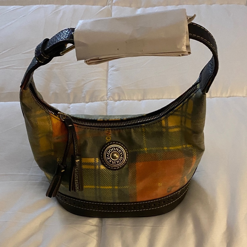 Small Dooney & Bourke Plaid Hobo Bag - Green, Orange, Yellow